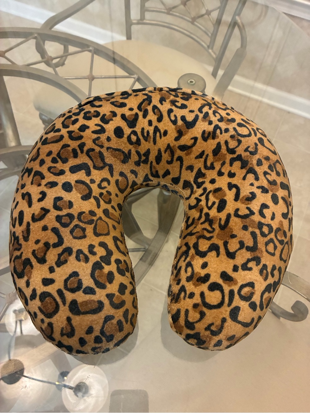 Leopard Print Travel Neck Pillow - Brown/Black Plush Comfort